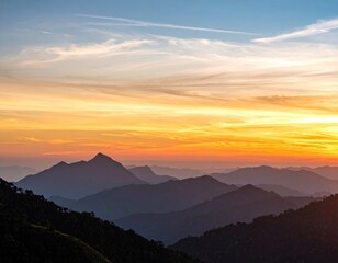 Fototapeta premium Sunset Over Mountain Range Landscape