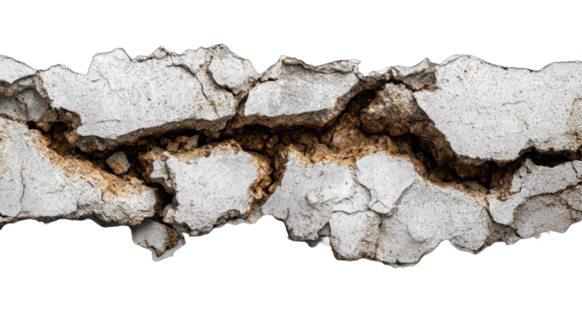 Cracked concrete slab, showing deep fissures