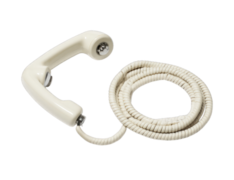 Beige rotary phone handset with coiled cord