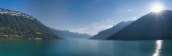 large panorama in Switzerland on Lake Brienz