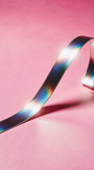 A shiny holographic ribbon cuts diagonally across hot pink, leaving a clean central copy zone. Perfect for banners, stories and ads.