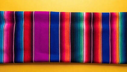 A vibrant, colorful rainbow of patterned cotton fabric samples and threads showcase a beautiful texture