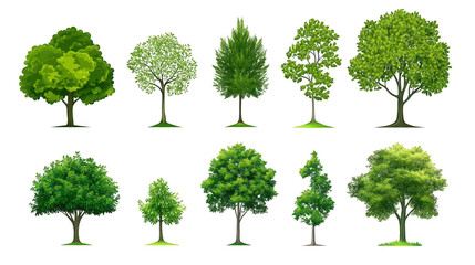 Collection of side view green tree graphics