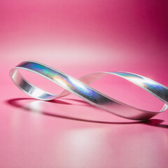 A shiny holographic ribbon cuts diagonally across hot pink, leaving a clean central copy zone. Perfect for banners, stories and ads.
