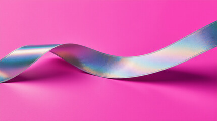 A shiny holographic ribbon cuts diagonally across hot pink, leaving a clean central copy zone. Perfect for banners, stories and ads.