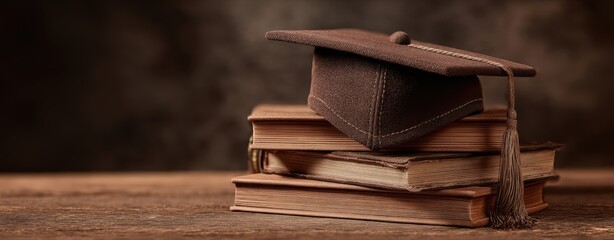 The graduation cap resting on a stack of vintage books
