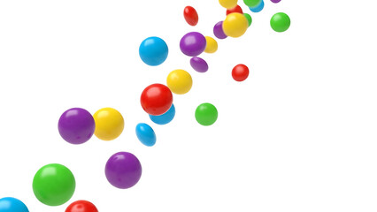 Multicolored, glossy spheres in a diagonal stream against a black background
