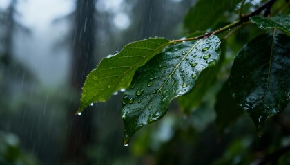 Rain-Soaked Leaves in a Forest