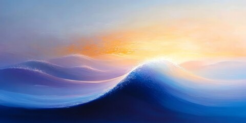 Abstract Soft View of Ocean Waves Motion During Dusk, Beautiful Pastel Shades of Orange and Blue
