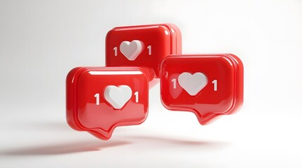 Three red social media like notifications floating in space