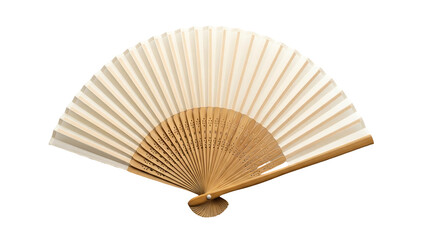 Cream-colored hand fan, light beige paper, wooden ribs