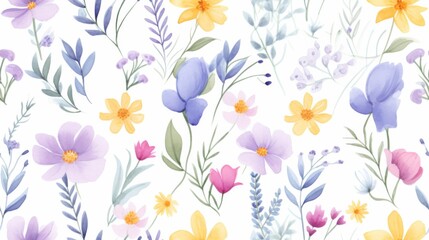 watercolor yellow, purple and pink floral pattern
