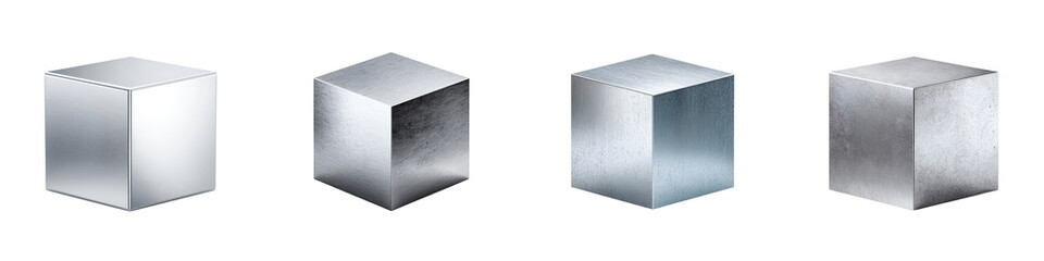 Naklejka premium Metallic Cube Set: Brushed Metal Texture on White Background