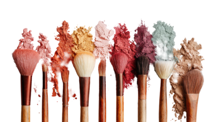 Makeup brushes coated in colorful loose powder