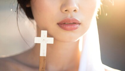 Close-up of woman holding a cross