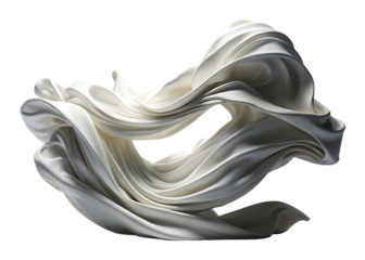 Abstract Surrealist White Sculpture with Flowing Fabric on White Background ,PNG. AI  Generated 