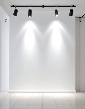 Empty room with spotlights on white wall