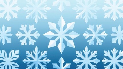 A design featuring various intricate snowflakes on a gradient blue background.