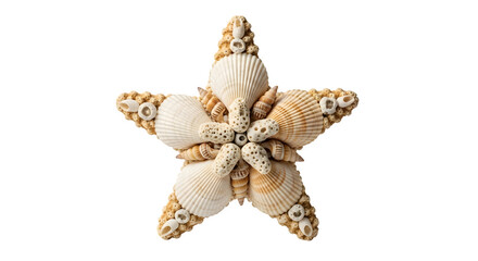 Obraz premium A decorative starfish made of seashells isolated on transparent background, a beautiful and unique piece of art for coastal or nautical themed decor