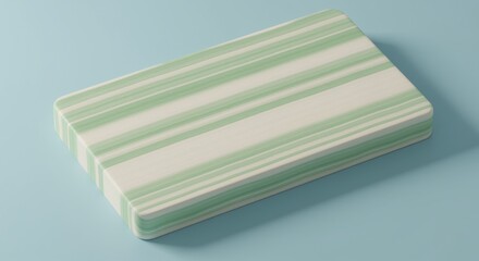 Stacked rectangular bars of pale green and white striped soap