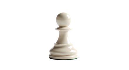 A single white pawn chess piece, isolated on transparent background, standing ready for strategic gameplay and intellectual challenge