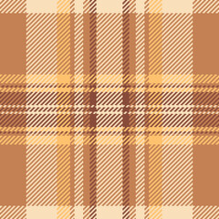 Valentine background seamless vector, rustic texture tartan textile. Discount fabric plaid check pattern in orange and light colors.