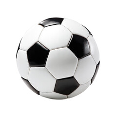 Black and white soccer ball, perfectly spherical, against a plain black background