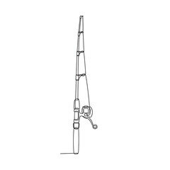 Fishing rod in outline style on a white background  