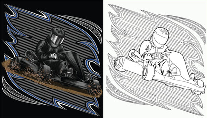 Black and painted racing car. Isolated in black background, for t-shirt design, print. and for business purposes.