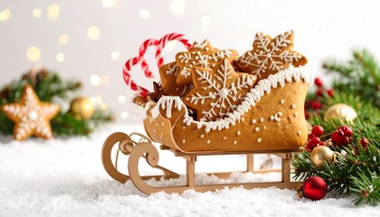 Festive gingerbread sleigh with icing details