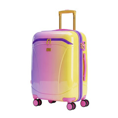 3d icon of stylish yellow and purple suitcase isolated on transparent background for travel