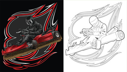 Red and painted racing car. Isolated in black background, for t-shirt design, print. and for business purposes.