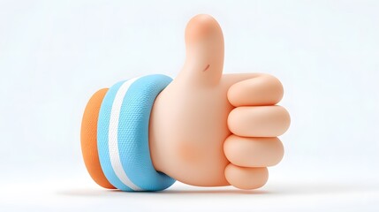Cartoon thumbs up hand gesture against white background