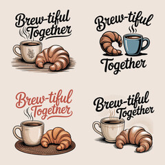 Coffee and croissants with lettering beverage pastry
