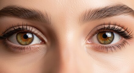 Obraz premium Detailed closeup of a pair of hazel eyes, capturing the intricate details of the iris, lashes, and surrounding skin, showcasing natural beauty