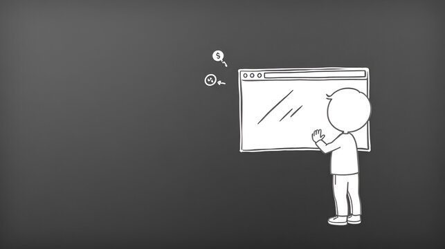 Concept of dealing with problem. Chalk drawing of closing browser window with caption kid