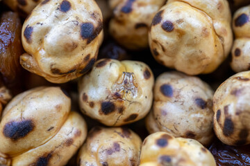 Close-up of roasted and spiced chickpeas, representing a healthy snack and food