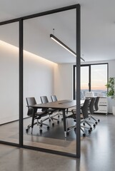 Fototapeta premium Business meeting setup in modern office space conference room design professional environment contemporary viewpoint