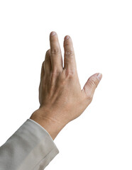 Businessman finger touching, hand clicking gesture. Isolated on transparent background.
