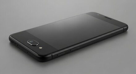 Sleek black smartphone lying flat on a neutral surface, showcasing minimalist design