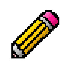 Fototapeta premium Retro pixel art yellow pencil with pink eraser for digital design and gaming