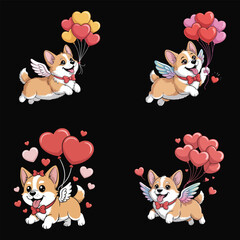 Corgi angels with heart balloons puppy wings