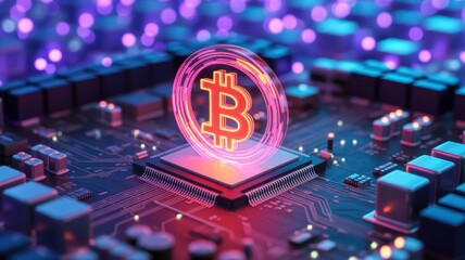 Bitcoin's Digital Realm: A captivating visual representation of Bitcoin, showcasing the cryptocurrency symbol glowing amidst intricate digital circuitry.