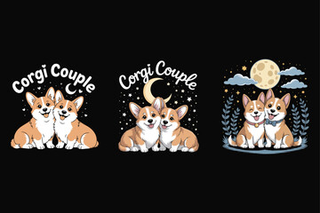 Adorable corgi couple illustrations cute