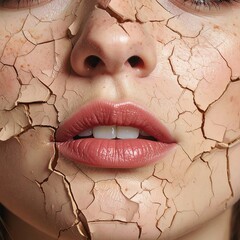 Close-up of woman's face with dry, cracked skin