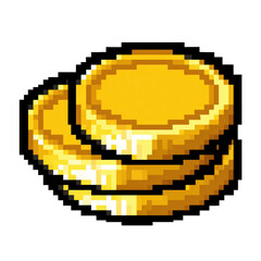 Obraz premium Stack of golden pixel art coins for gaming and digital economy