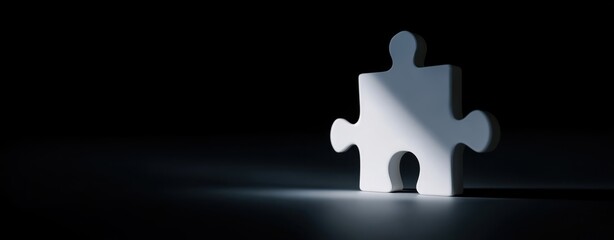 The solitary white puzzle piece illuminated in darkness