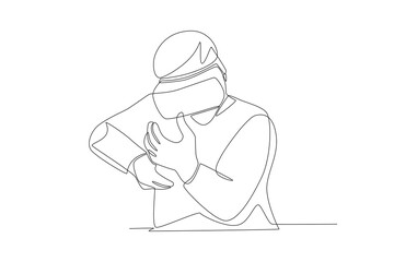 Multiplayer vr shooter concept one-line drawing