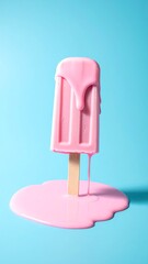 Melted pink popsicle on a pastel blue background