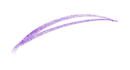 Hand drawn purple pencil lines, circles, stripes and squiggly lines on transparent background.